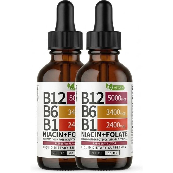 Gotas De Vitamina B12 LíQuida 5000Mcg Con Complejo B Y B6 - Suplemento Vegano Sublingual 2Pack-image
