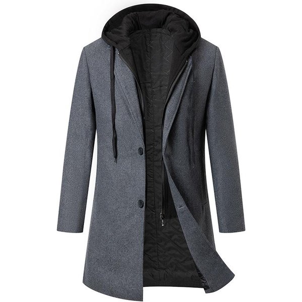 PłAszcz WełNiany Z Kapturem MęSki Modny PłAszcz śRedniej DłUgośCi WełNiany PłAszcz Xxxxl Gray-image