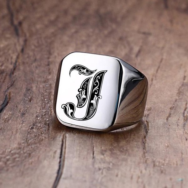 Anillo De Sello Con Iniciales Retro Vnox Para Hombre, 18Mm, Sello Pesado Voluminoso, Banda Masculina, Letras De Acero Inoxidable, JoyeríA Personalizada, Regalo Para éL 12 White-image
