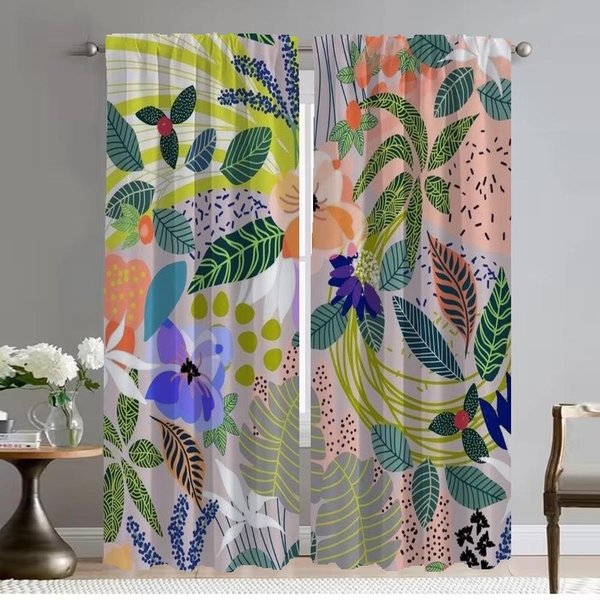 Cortinas Opacas Para Cocina HabitacióN Infantil PatróN Floral Bohemio Tul Para Dormitorio Cortina Divisoria Para HabitacióN 2 Paneles W50Xh70Cmx2Pcs-Cl-image