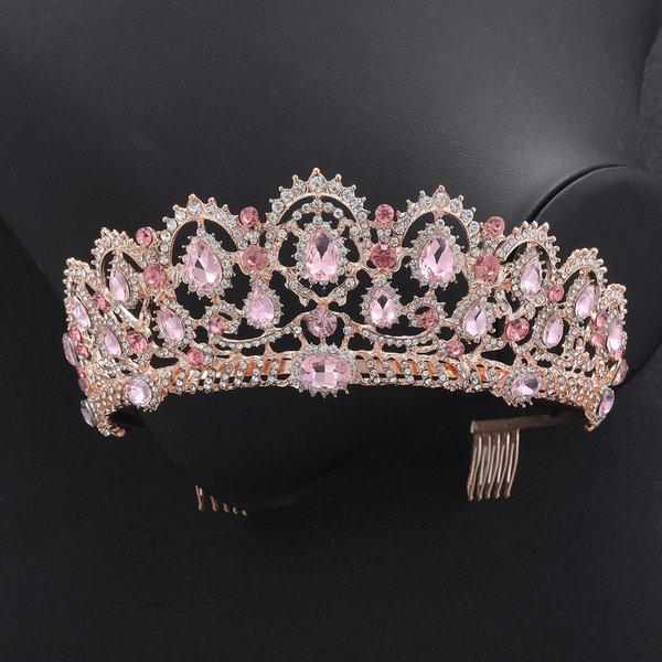 Corona Nupcial Oro Rosa Diamante Rosa Corona De Cristal De Alta Gama Tiara Accesorios De Boda Corona Peine-image
