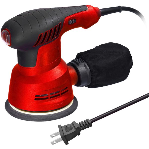 Lijadora ExcéNtrica EléCtrica De Mano De 300W, Lijadora EléCtrica Con Placa De Lijado De 5 Pulgadas Y 125Mm Para Procesamiento De Madera US Plug Rojo-image