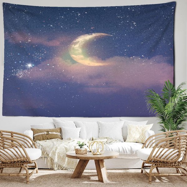 Tapiz De Luna Estrellada Morada Para Colgar En La Pared Kawayi Arte Bohemio PsíQuico HabitacióN De Chica Dormitorio DecoracióN Del Hogar 95X70Cm Gray-image