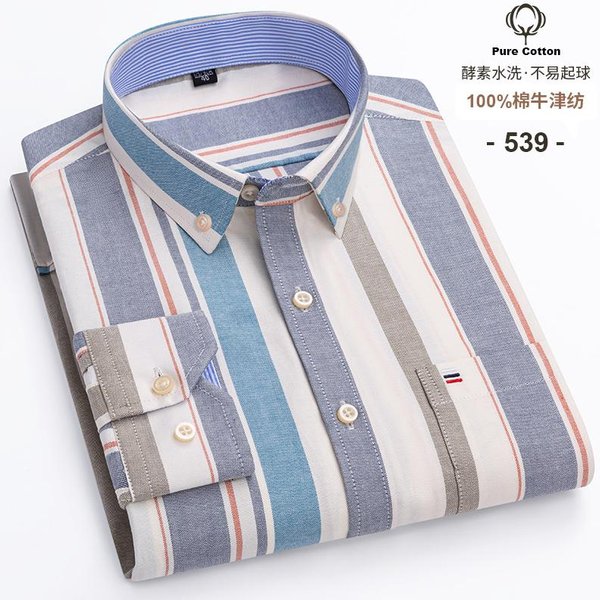 Camisas De Hombre Oxford 100% AlgodóN Manga Larga Cuadros Suave Corte Regular Formal Vestir Camisa Bolsillo Blusa Social Ropa Masculina S-7XL 2XL-image