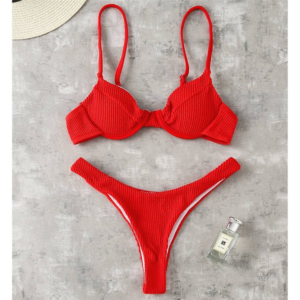 Seksowny PrążKowany Bikini Z Fiszbinami Kostium KąPielowy Damska Bielizna KąPielowa Kobiety DwuczęśCiowy Zestaw Bikini Wysoko WycięTe Stringi KąPielóWki Kostium KąPielowy EMA L Gray-image