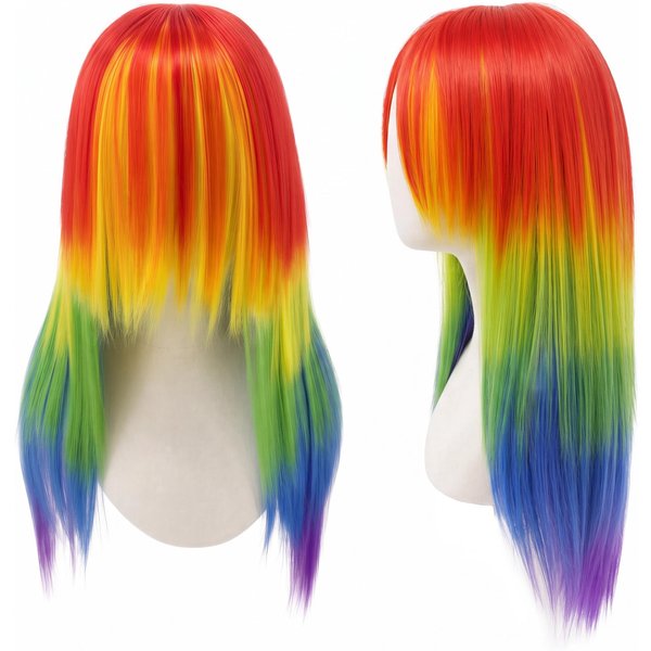 Peluca SintéTica Larga Recta Degradado ArcoíRis Con Flequillo Unisex Orgullo Halloween Fiesta Disfraz Cosplay Pieza De Cabello Red-image