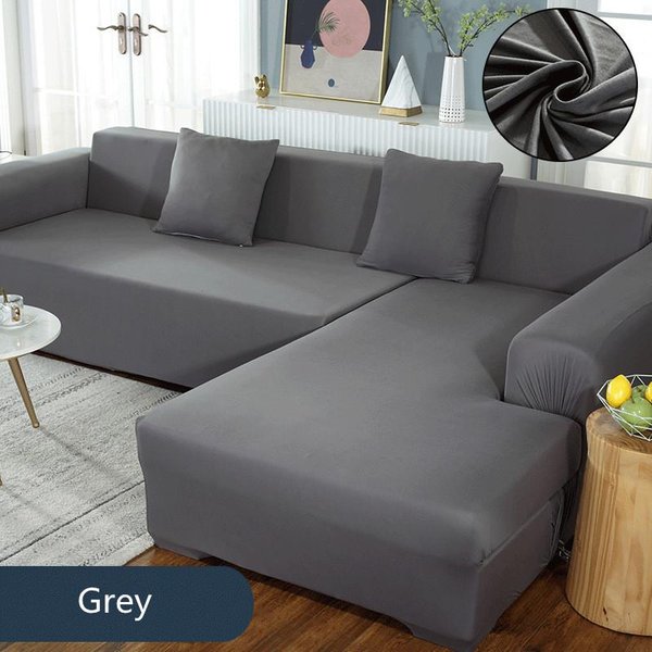 Fundas De Sofá Grises Para Sala De Estar EláSticas Color SóLido Funda De Sofá De Esquina En Forma De L Chaise Longue Fundas Protector De Silla 1PC M (Af-145-185Cm)1Pc-image