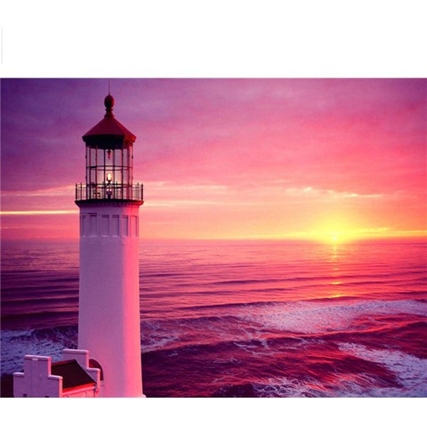 Bordado De Diamantes Faro EscéNico 5D DIY Pintura De Diamantes Punto De Cruz Mosaico Mar Atardecer DecoracióN Del Hogar Regalo 20X30CM-image