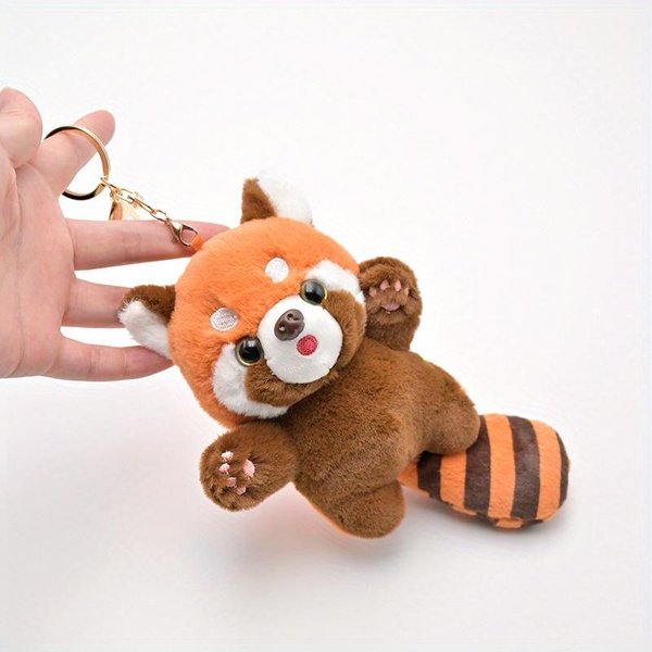 Lindo Juguete De Peluche De Panda Rojo De Dibujos Animados Colgante MuñEco De Mapache PequeñO Llavero MuñEca De Patio De Juegos-image