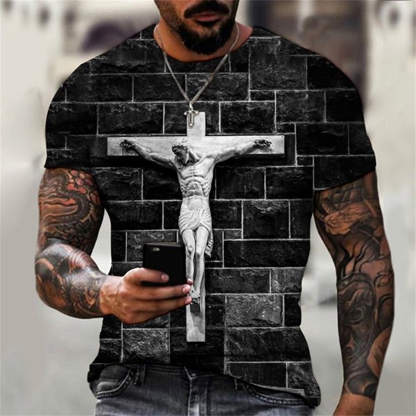 Letnie Koszulki Z Nadrukiem 3D Z KrzyżEm Jezusa Chrystusa Streetwear MęSkie Harajuku Casual Oversized Koszulka Z KróTkim RęKawem Koszulki Topy Odzież S-image