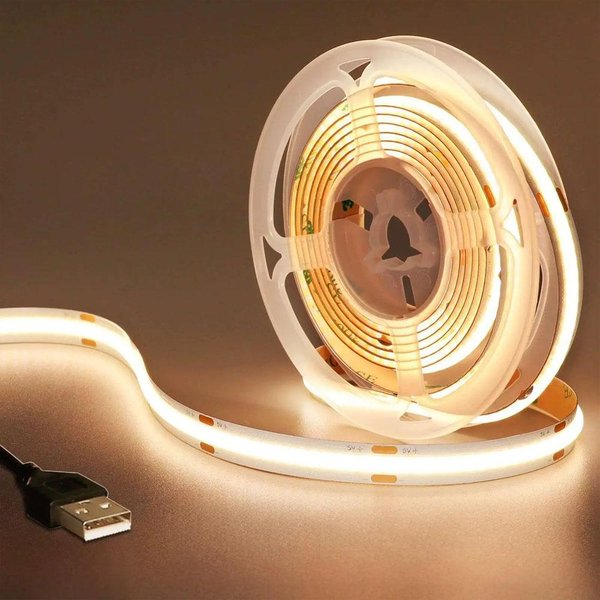 TaśMa LED COB DC5V Z Zasilaniem USB 320Led/M O Wysokiej GęStośCi Elastyczne OśWietlenie 3000K/4000K/6000K WewnęTrzna TaśMa śWietlna PodśWietlenie TV 0.5M-image