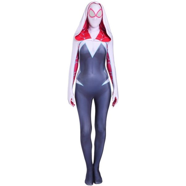 Disfraz CláSico De Cosplay Zentai De Spider-Man Para Mujer – Mono Ajustado De Cuerpo Completo Con MáScara, Halloween Y ActuacióN En Escenario M White-image