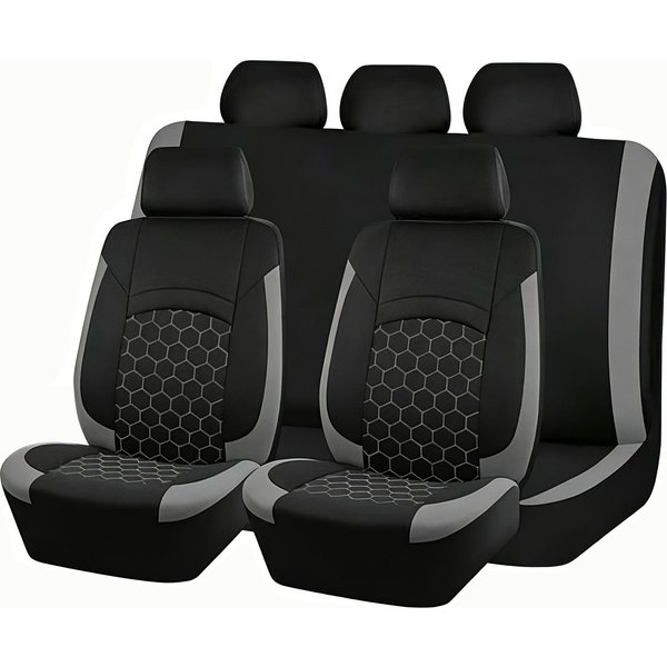 Fundas Universales Para Asientos De Coche, 9 Piezas Protectores De Asientos Delanteros Y Traseros De Cuero Pu, Juego Completo Fundas Para Asientos De Coche, Asientos Delanteros Gris-image
