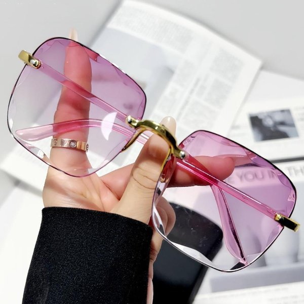 Gafas De Sol De Mujer Moda Lentes Degradadas Gafas UV400 Sin Montura DiseñAdor Gafas Para Playa Conducir Damas-image