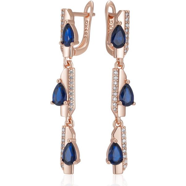 Pendientes Largos Colgantes GeoméTricos De ZircóN Natural Azul Completo Para Mujer Moda Color Oro Rosa JoyeríA Diaria De Alta Calidad-image