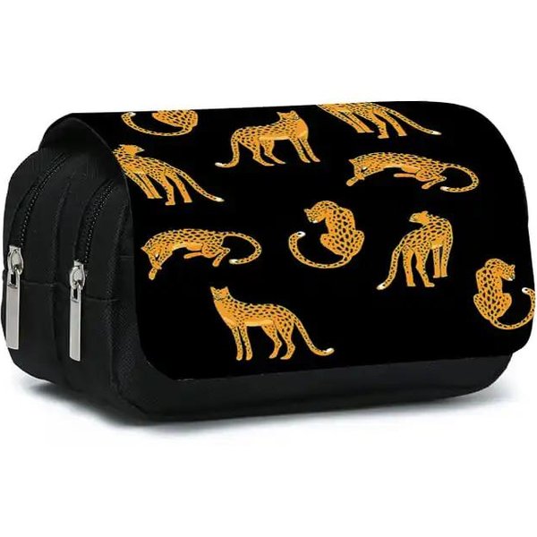 Estuche Para BolíGrafos Tipo Flip De Doble Capa Con Estampado De Leopardo Para NiñOs Y NiñAs, El Mejor Regalo, Estuche Para LáPices De Dibujos Animados 2D, Bolsa Escolar Para LáPices Para NiñOs-image