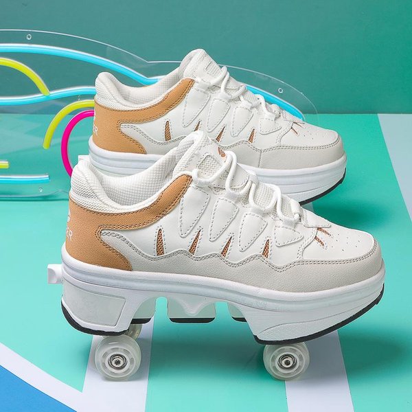 Buty Do Jazdy Na Rolkach Runaway Deformed Z Czterema KółKami I PodwóJnymi Rolkami Buty Runaway Dla DorosłYch Dla MężCzyzn I Kobiet Wrotki Dla Dzieci 33 White-image