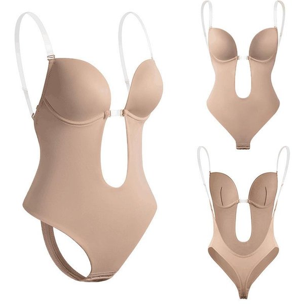 Kobiety ObcisłE Body Z GłęBokim Dekoltem W Serek, Bez PlecóW, KontrolująCe Brzuch, Bielizna ModelująCa, Niewidoczne RamiąCzka, Sukienka Wieczorowa, Biustonosz, Body XXL Nude-image