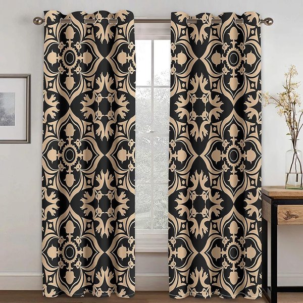Cortinas Lujosas De 2 Paneles En Color Negro Y Dorado, Con DiseñO GeoméTrico Abstracto, Para Dormitorio, Sala De Estar, Cocina, Piso, Ventana, Cortinas 2X50Wx50H(Cm)&Grommet Top-image