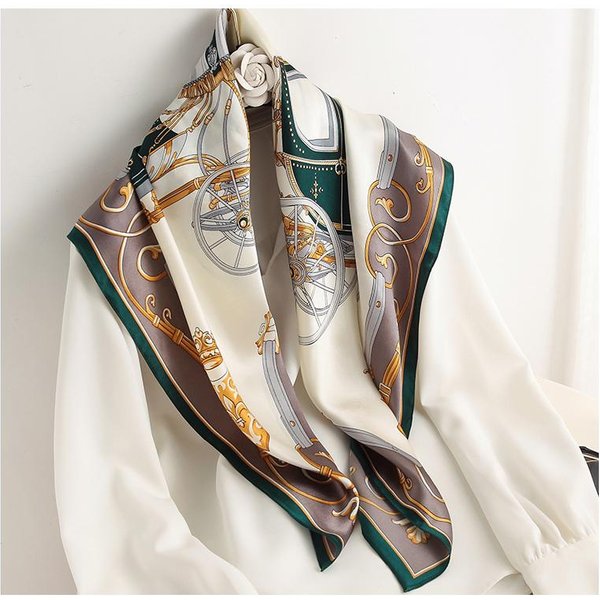 Bufanda Cuadrada De Seda Para Mujer 90*90Cm Marca De Lujo Chal Grande PañUelo De Cuello Cinta Para La Cabeza Estampada Foulard Femenino PañUelo Bandana Envolturas Bufandas Hijab-image