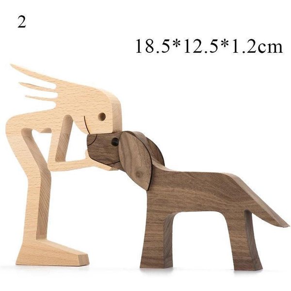 Uroczy Drewniany Pies Ludzka Statua RzemiosłO Figurka Biurko Stół Ozdoba RzeźBa Model Dom PokóJ Dekoracja RzeźBa ZwierzęTa Prezent ŚWiąTeczny Beige-image