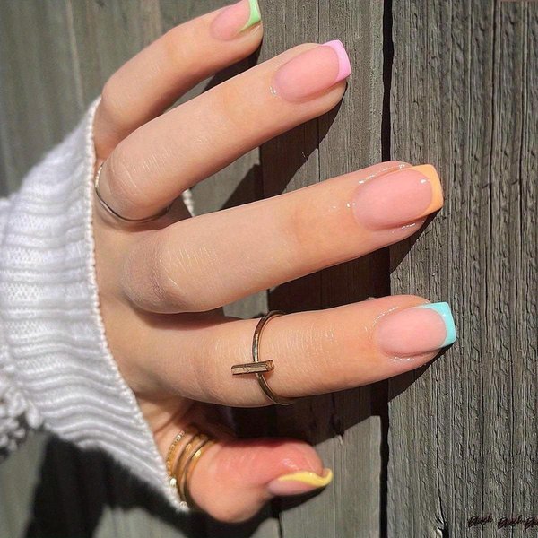 UñAs Postizas Cuadradas Cortas - Brillantes, Francesa De Colores, AcríLicas Falsas Para Mujeres Y NiñAs, 24 Uds-image