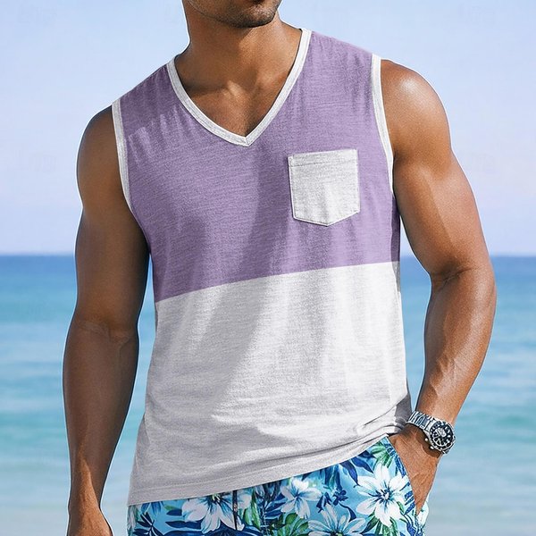 Camiseta Sin Mangas Informal De Cuello En V Para Hombre Con Bolsillo En El Pecho, Corte Relajado, Ligera, Para Verano S Gray-image