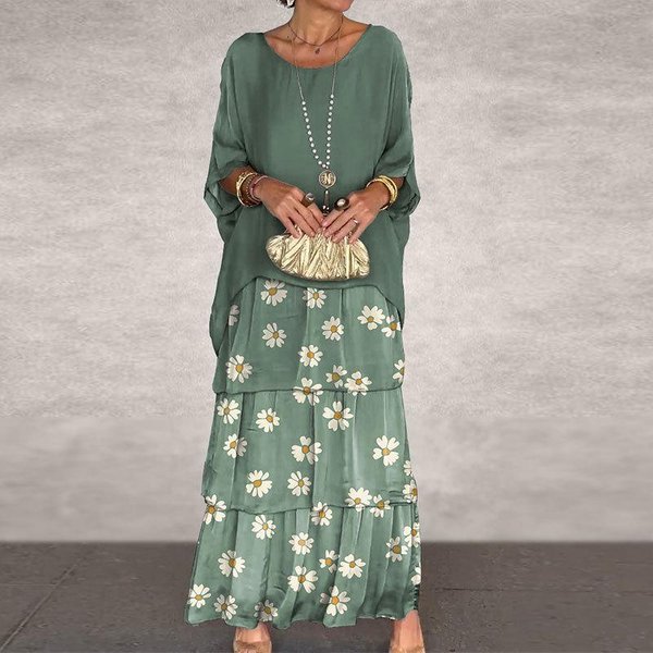 Vestido De Verano Para Mujer, Vestidos Largos De Gasa Con Malla Y Manga MurciéLago, Cuello Redondo 3XL-image
