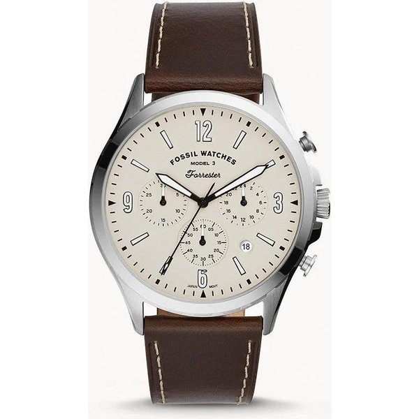 Reloj De Cuarzo Para Hombre, Tres Subesferas Y Indicador De Fecha, Esfera Blanca/Gris, Correa MarróN, Estilo Business Casual FS5696-image