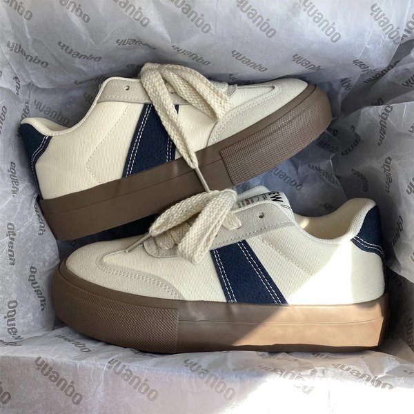 Zapatos Blancos PequeñOs De Rayas Para NiñOs OtoñO Ins Moda Suela Gruesa VersáTiles Casuales Deportivos Zapatillas De Tabla 40 Azul Oscuro-image
