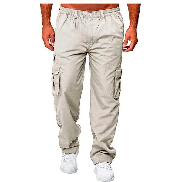 Pantalones Cargo Para Hombre, Pantalones TáCticos Militares Informales Con MúLtiples Bolsillos, Prendas De Vestir Para Hombre, Pantalones Sueltos Rectos, Pantalones Largos De Talla Grande L White-image