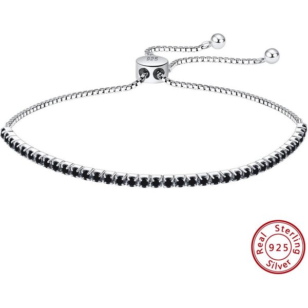 Cadena De Tenis B Ajustable De Plata De Ley S925 Con Circonita Negra 925 Gray-image