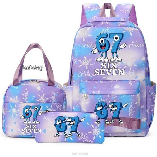 Mochila Para PortáTil Para Mujer Y Hombre 67 Seis Siete Estampado Mochilas Bolso De Hombro De Ocio Steal A Brainrot Mochila Escolar Mochila De Viaje Juego De 3 Piezas/Set Gray-image