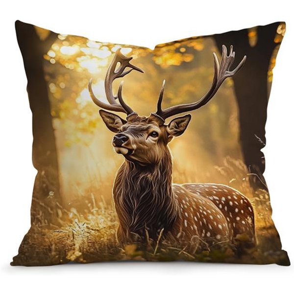 Funda De Almohada Decorativa Bosque Ciervo Estampada 100% PoliéSter 45X45Cm CojíN Decorativo Para Sofá Funda De Almohada DecoracióN Del Hogar 45X45Cm-image