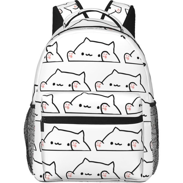 Mochila Escolar Bongo Cat Bolso Escolar Mochila De DíA Para Senderismo Viajes Para Hombres Mujeres Moda Bolso Para Libros Bolsos De Hombro One Size White-image