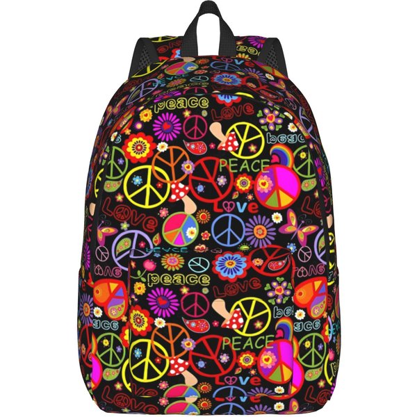 Mochila De Moda Con Estampado De Flores De Paz Y Amor Mochila Deportiva Estudiante Negocios Daypack Para Hombres Mujeres Bolsas De Lona Para PortáTil M-image