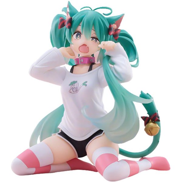 Hatsune Miku Desktopowa ŚLiczna Figurka Akcji 11Cm Neko Wersja Z Koszulką. PiżAma Z Uszami Kota Figurka Anime Kawaii Dziewczyna Model Zabawka Prezenty Blue-image