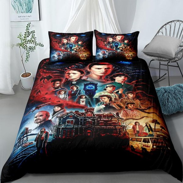 Juego De Funda NóRdica ExtrañO King Queen Doble Matrimonial Individual Cama Individual Juego De Lino AU Single(140*210Cm)3Pcs-image