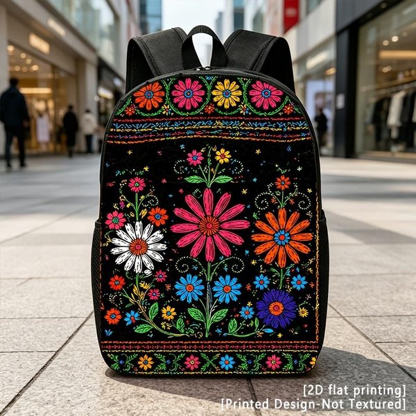 Bordado Floral Colorido, Mochila Casual, Mochila Para PortáTil De Viaje, ImpresióN Plana 2D, Mochila De Gran Capacidad-Adecuada Para Unisex-image