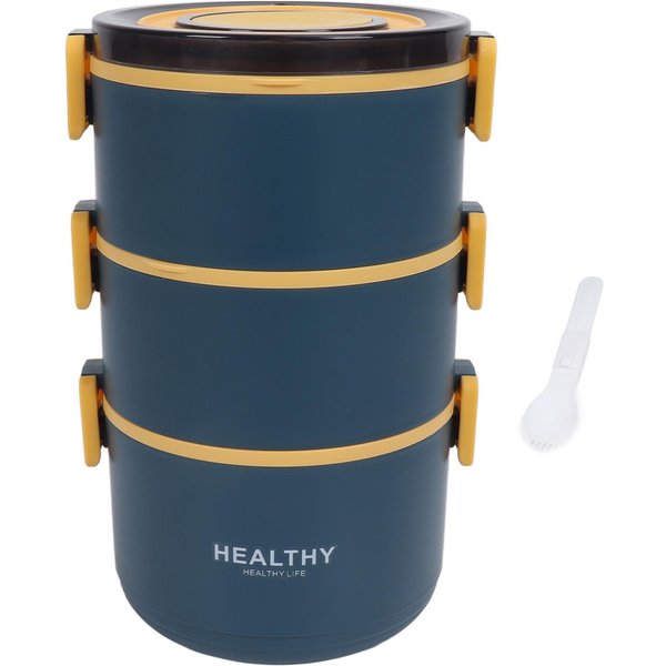 Fiambrera 2200Ml Tres Capas DiseñO De Compartimentos Desmontables PortáTil Redonda Fiambrera Bento Para Casa Oficina Azul-image