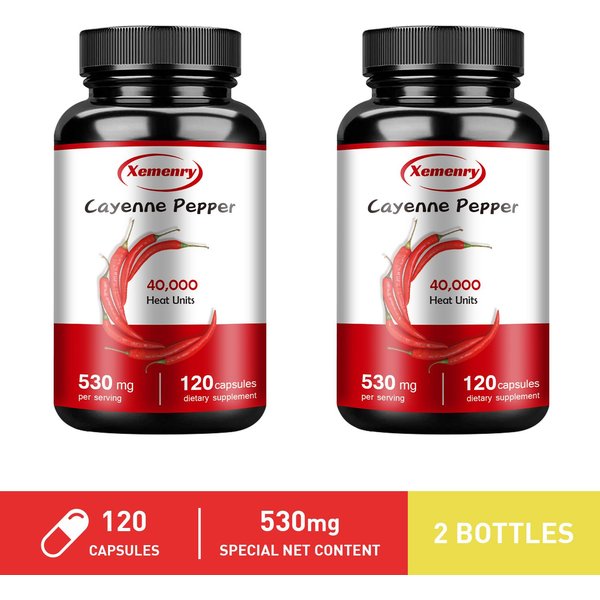 CáPsulas De Capsaicina Xemenry, Totalmente Naturales, 530 Mg Por PorcióN, FáCilmente Absorbibles, Aptas Para Adultos. 120*2-image