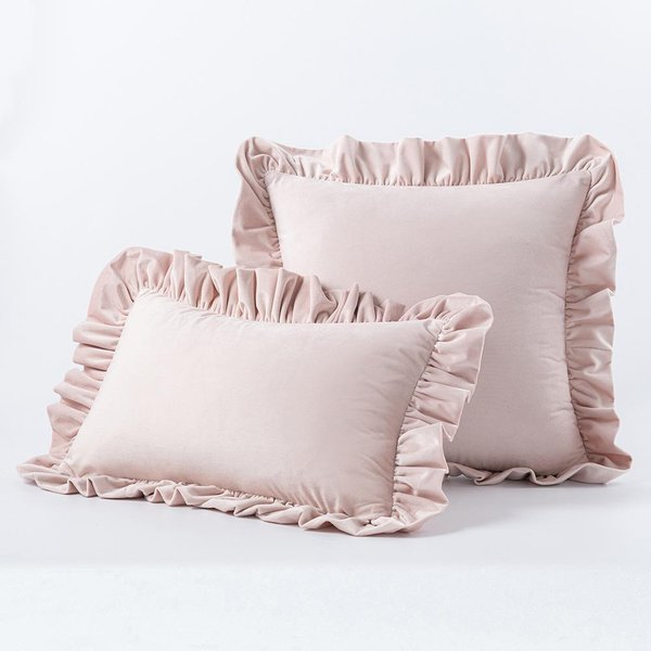 Funda De Almohada De Terciopelo Con Volantes, Color Liso, Moderna Y Sencilla, Para Sofá O Oficina, Funda De CojíN Suave Para La Espalda 45*45 Color Rosa-image