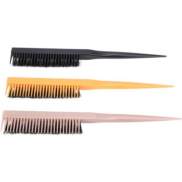 3 Piezas Cepillo Para Peinar Con Cola De Rata AñAde Volumen Cerdas De Nylon 3 Filas Cepillo Para Peinar Y Despeinar El Cabello Beige-image