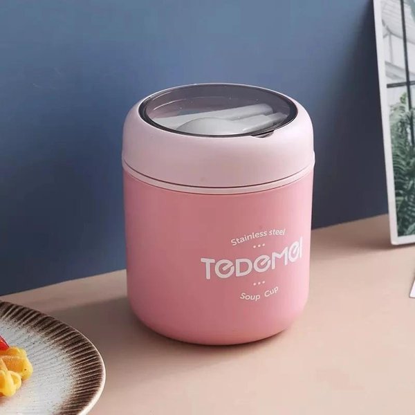 510Ml Lunch Box Ze Stali Nierdzewnej Z łYżEczką Termiczny Pojemnik Na żYwność Kubek PróżNiowy Izolowany Bento Box Termos Kubek Na Zupę Dla Dzieci SzkołA Gray-image