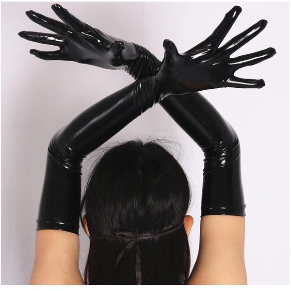 S-XXL Antideslizante Aspecto HúMedo PVC Guantes Largos Brillante PU Cuero Guanteletes Cosplay Rendimiento Manopla Eldiven Manoplas Handschuhe Guantelete Exxl-image