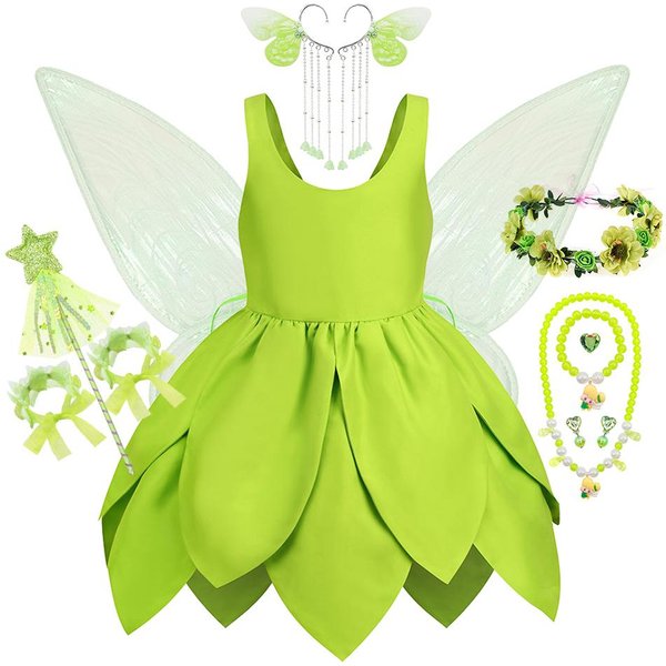 Dziewczynka Dzwoneczek WróżKa Sukienka Dziecko Zielony Liść Modelowanie LeśNy Elf Kostium Cosplay Maluch Cosplay Halloween Karnawał StróJ 18M Tag-90-image