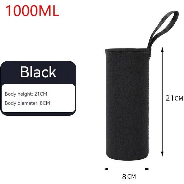 750/1000/1500Ml Sportowy Pokrowiec Na Butelkę Na Wodę Czarna Torba Termoizolacyjna Pokrowiec Na Butelkę Kubek Sportowy Pokrowiec Na Kubek 1 Sztuka PrzenośNa Torba Na Kubek 1000Ml Czarny-image