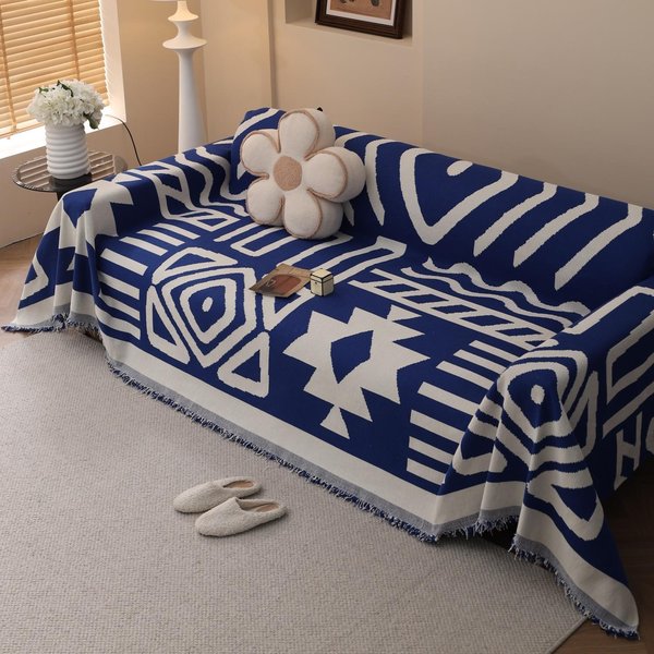 Toalla De Sofá De Chenilla Estilo Jacquard Bohemio Con Borlas De Doble Cara, Ideal Para Sala De Estar, Camping, Picnic, Manta Grande, Ocio, Relax Y Playa. 180X130Cm-image