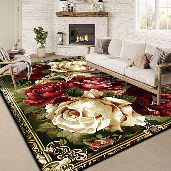 Alfombra Grande Floral Retro 200X300 Cm Alfombra De DecoracióN De Lujo Europeo Para Sala De Estar Antideslizante Dormitorio Vestidor Lavable Alfombra Suave 80*120Cm Black-image