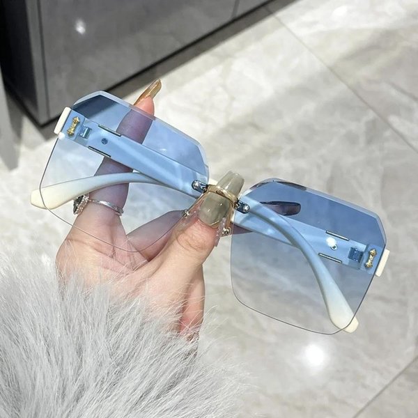 Gafas De Sol Cuadradas Grandes CláSicas Para Mujeres Hombres Elegantes Sin Montura ProteccióN UV400 ProteccióN Solar Gafas De Sol Color Degradado-image